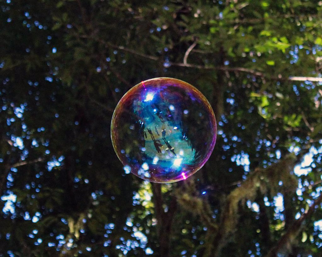 Bubble with reflection of campers