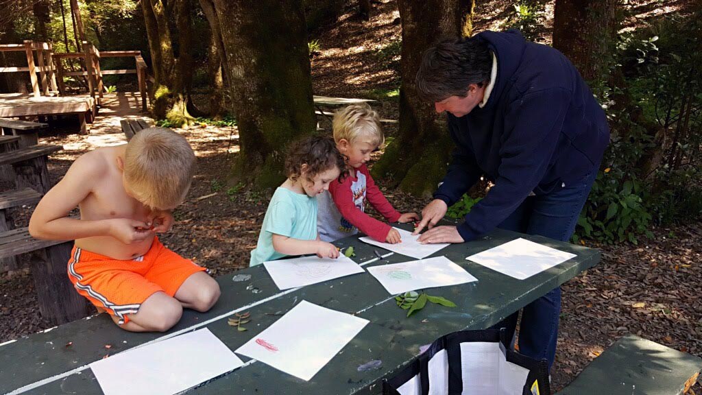 kids doing leaf rubbings
