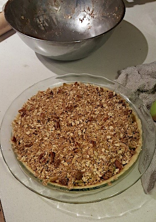 Apple cran crumble ready to go in the oven