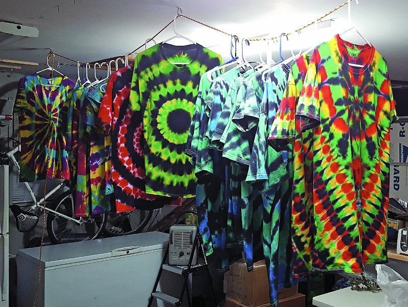 Tie dye shirts hanging